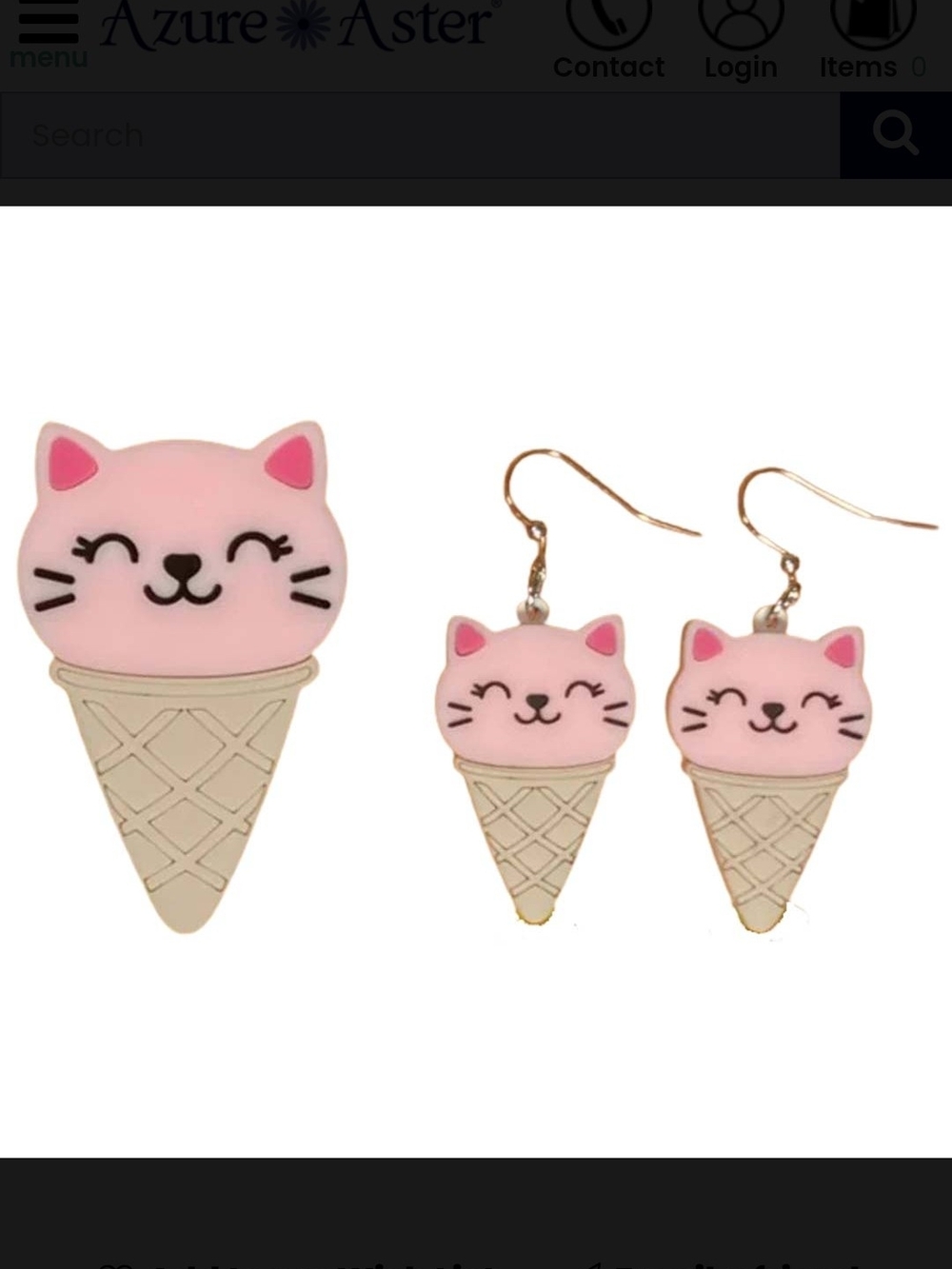 Pink Ice Cream Kitty Cat Cone Earring and Brooch Set By Tantalizing Treasures